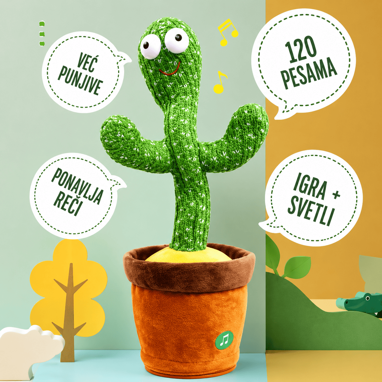 Plišani Dancing Cactus kaktus koji pleše, peva i imitira izgovorene reči, interaktivna igračka pogodna za rođendanski i praznični poklon.
