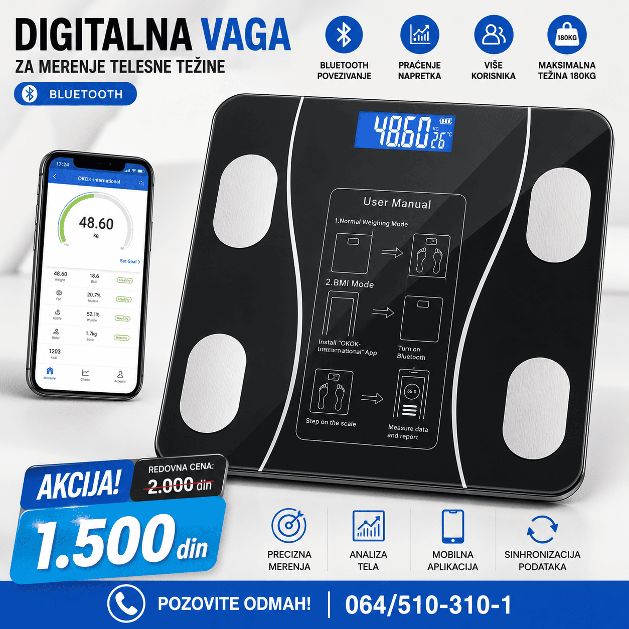 Digitalna vaga sa analizom telesnih parametara putem aplikacije