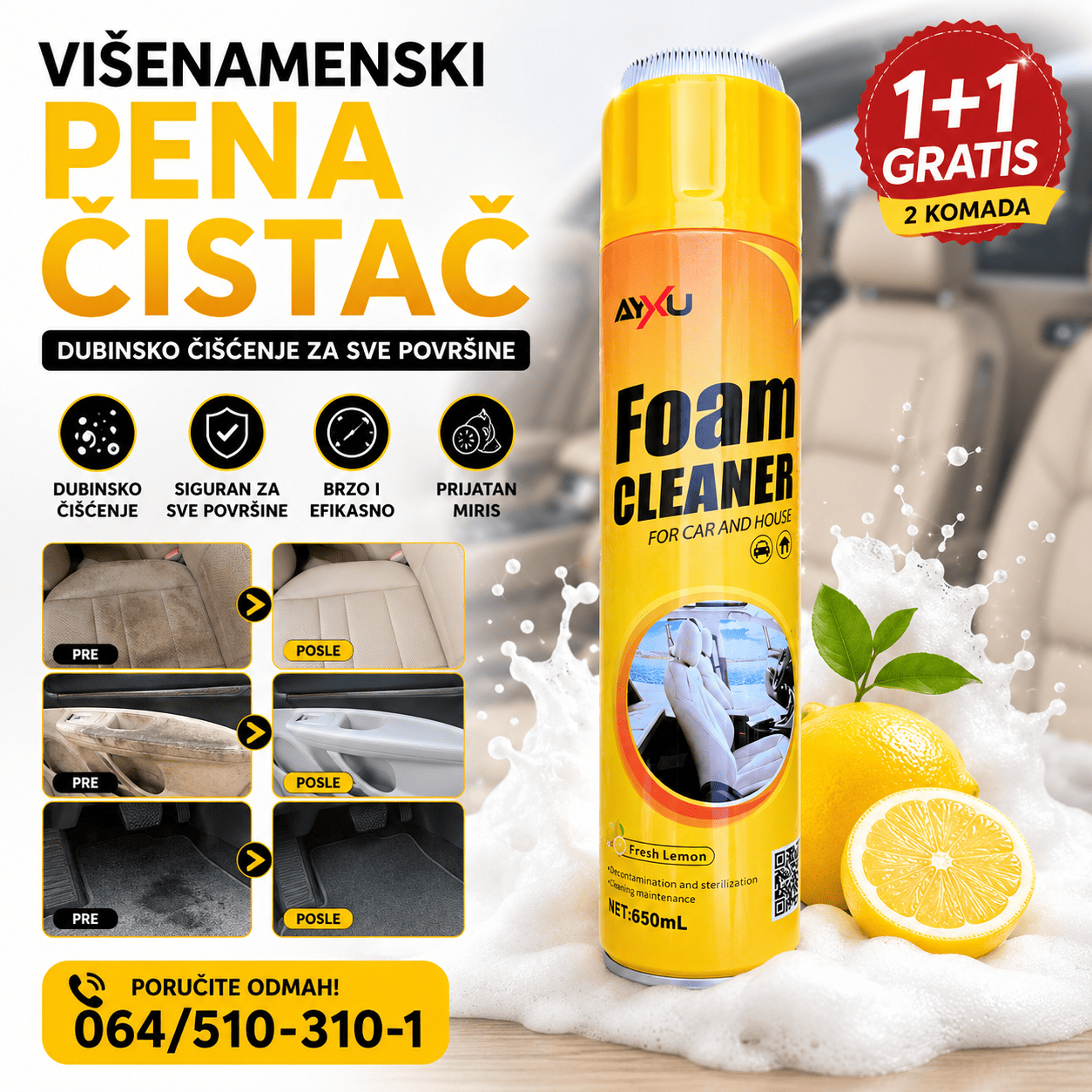Može se koristiti na komandnim tablama, sedištima, tepisima, ventilatorima, šporetima i drugim površinama koje zahtevaju temeljno čišćenje.