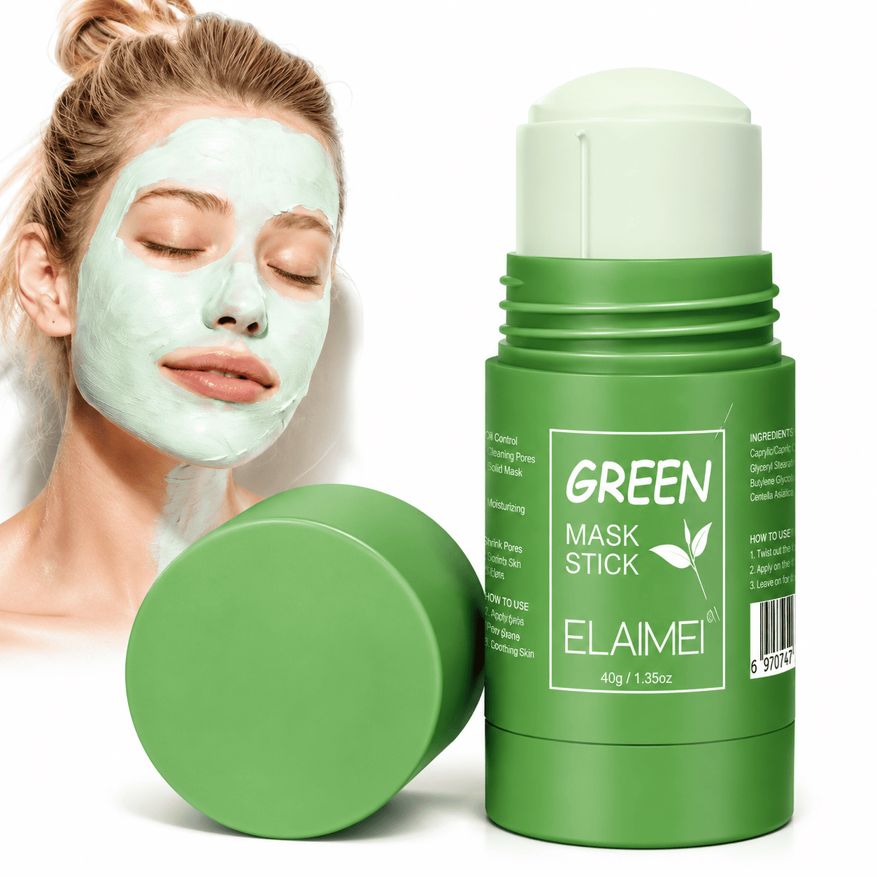 Green Mask Stick maska za lice sa praktičnim stikt aplikatorom, namenjena za jednostavnu rutinu čišćenja, osvežavanja i nege kože lica.