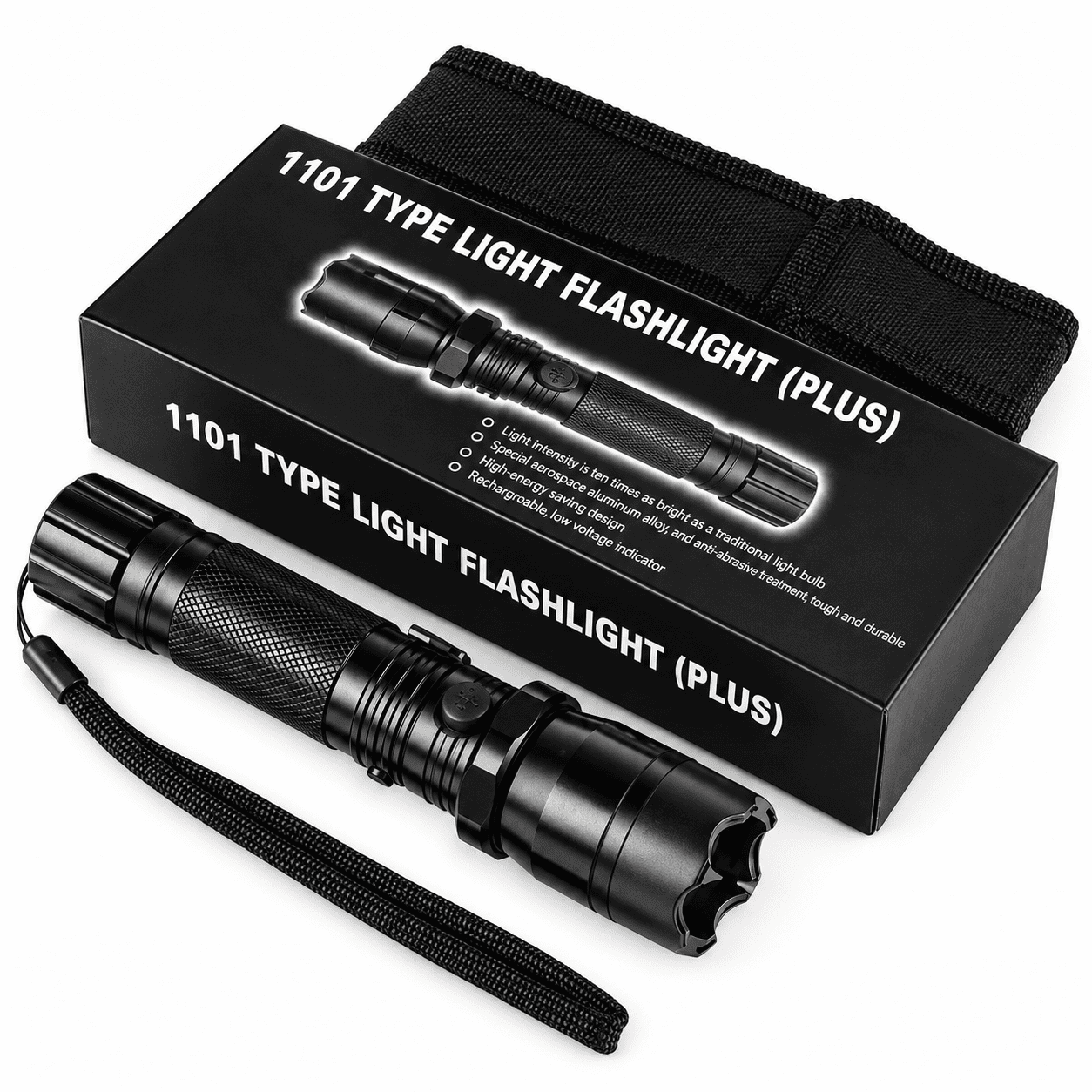 Punjiva LED lampa Police 1101 sa NATO biber sprejom 60 ml, praktičan set sa punjačem i dodacima za svakodnevnu upotrebu.