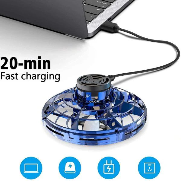 Leteći spinner sa punjivom baterijom, svetlom i 360° rotacijom. Siguran dizajn za trikove i zabavu bez povreda.