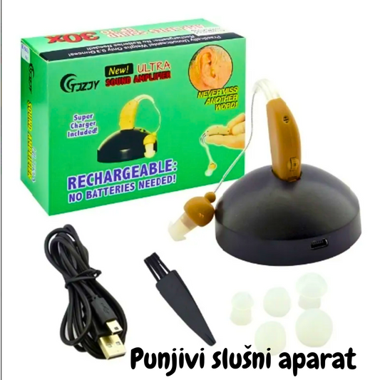 Uživajte u jasnijem zvuku uz punjivi slušni aparat koji dolazi sa 6 različitih oliva za savršeno pristajanje.