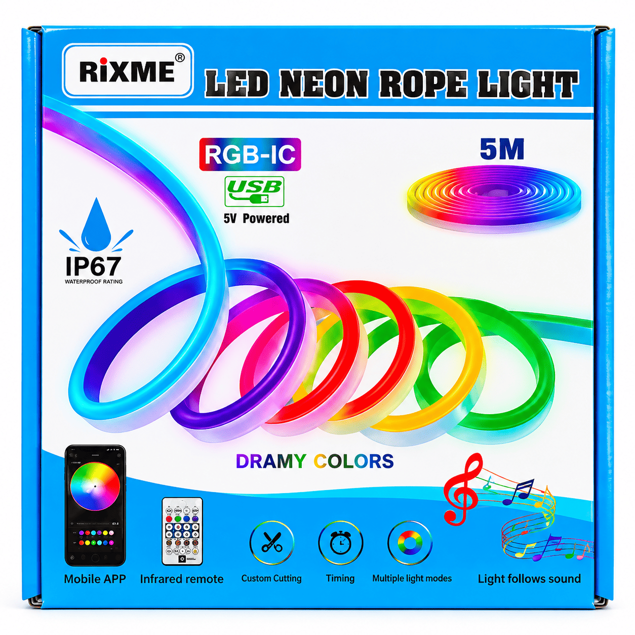 LED NEON RGB svetleća traka 5 m sa daljinskim i mogućnošću podešavanja boje i režima osvetljenja.