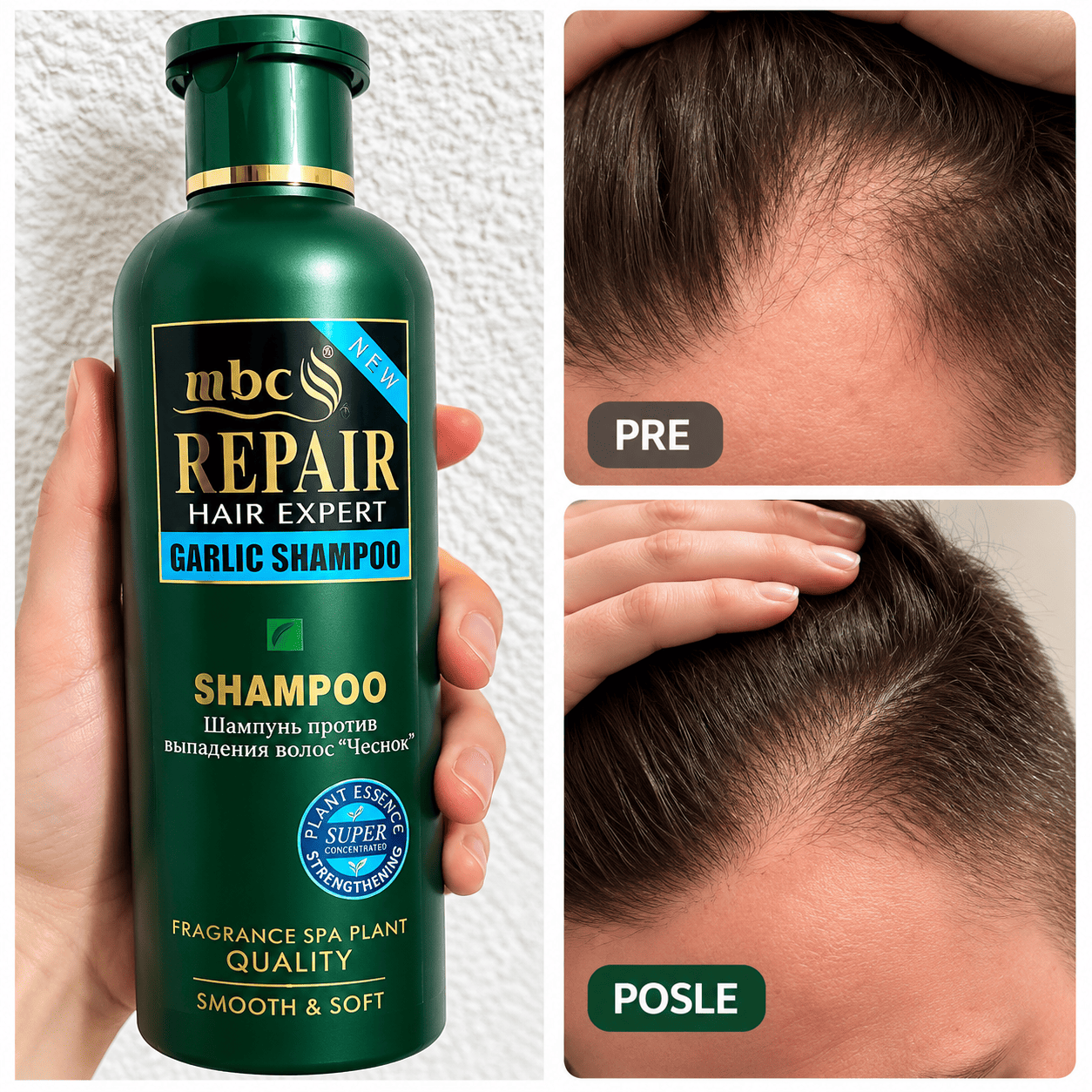 Repair Hair Expert Garlic Shampoo sa ekstraktom belog luka za negu korena, jačanje vlasi i zdraviji izgled kose.