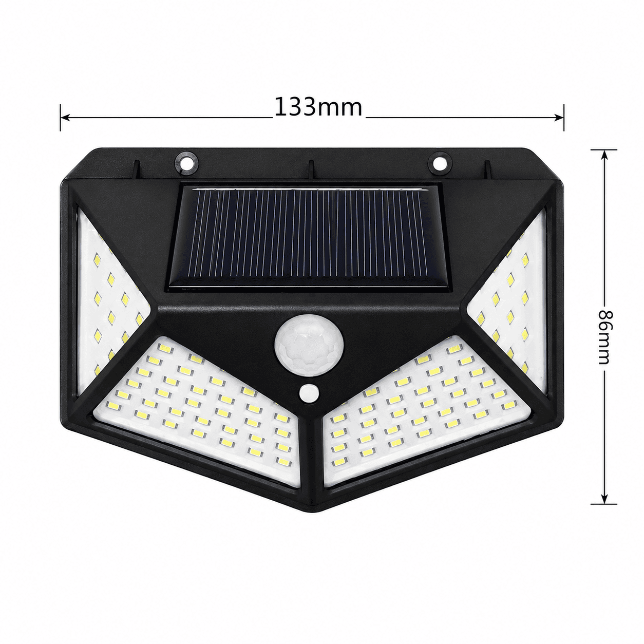 Set od 4 solarne LED lampe sa 100 dioda i senzorom pokreta, namenjen za osvetljenje fasade, stepeništa, dvorišta i drugih spoljnih prostora.