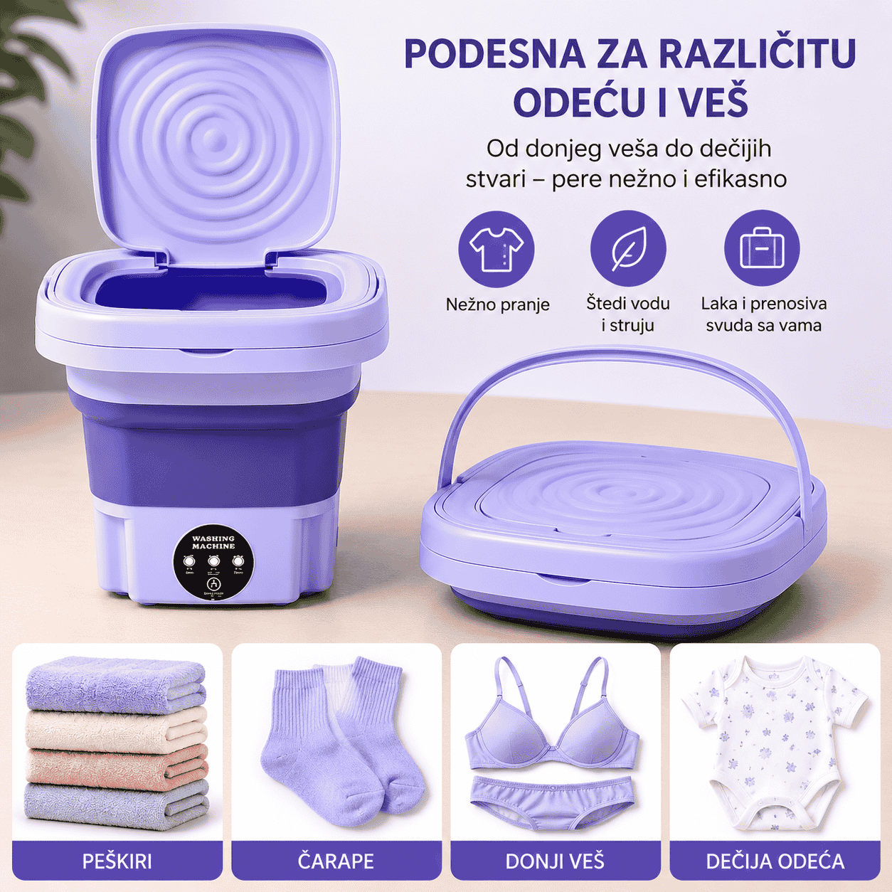 Sklopiva veš mašina 11L za donji veš, čarape i laganu garderobu.