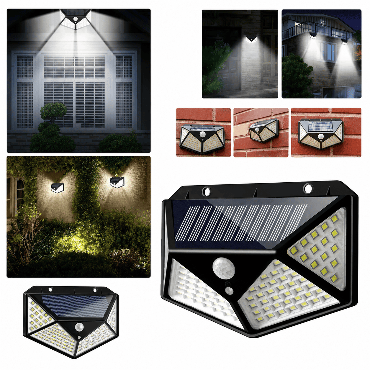 Solarne zidne lampe 4 komada sa po 100 LED dioda, ugrađenim solarnim panelom i širokim uglom osvetljenja za korišćenje na otvorenom.