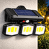 Solarni LED reflektor sa tri podesive glave i senzorom pokreta, idealan za dvorište, terasu, garažu i prilaz.