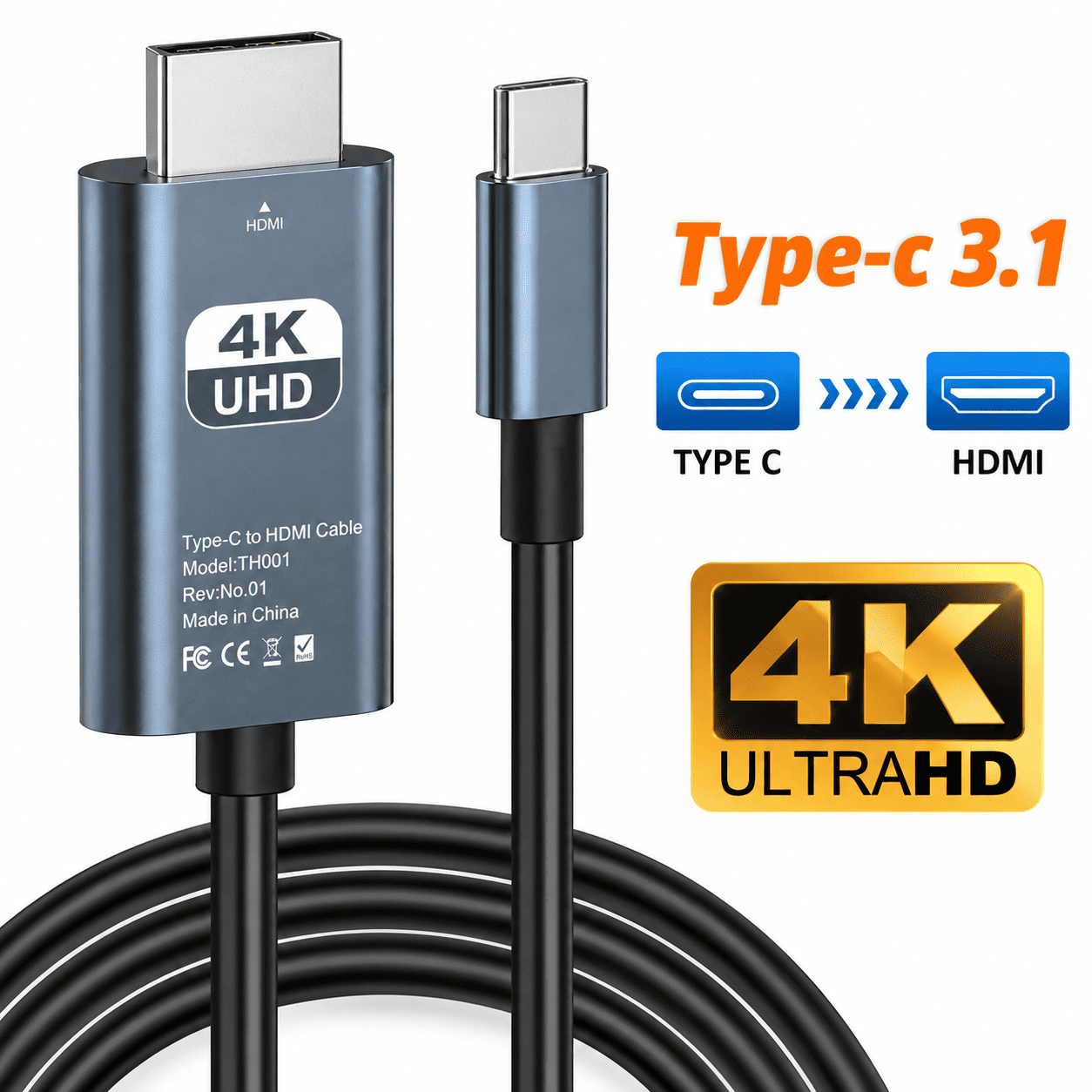 Type C na HDMI 4K 60Hz kabl adapter za prenos slike i zvuka sa kompatibilnog USB-C uređaja na TV, monitor ili projektor.