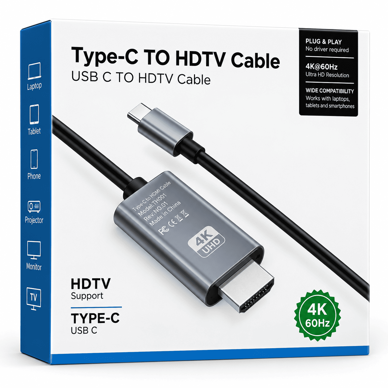 USB C na HDMI kabl adapter 4K 60Hz sa HDMI priključkom i Type-C konektorom za povezivanje uređaja sa eksternim ekranom.