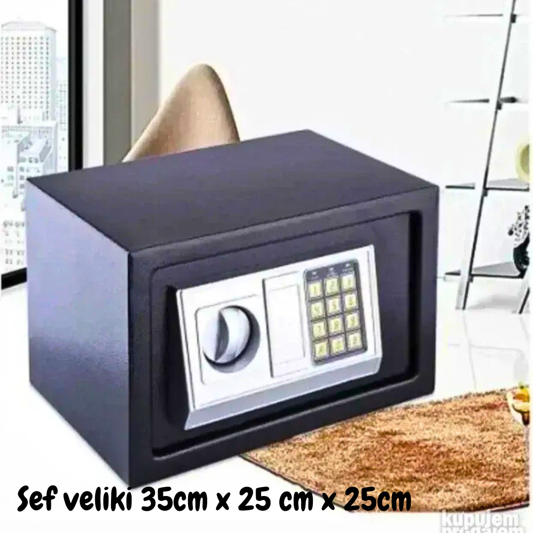 Veliki elektronski sef (35x25x25 cm) sa 2 ključa, sigurno čuvanje vrednosti u kući, kancelariji ili hotelu.