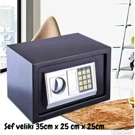 Veliki elektronski sef (35x25x25 cm) sa 2 ključa, sigurno čuvanje vrednosti u kući, kancelariji ili hotelu.