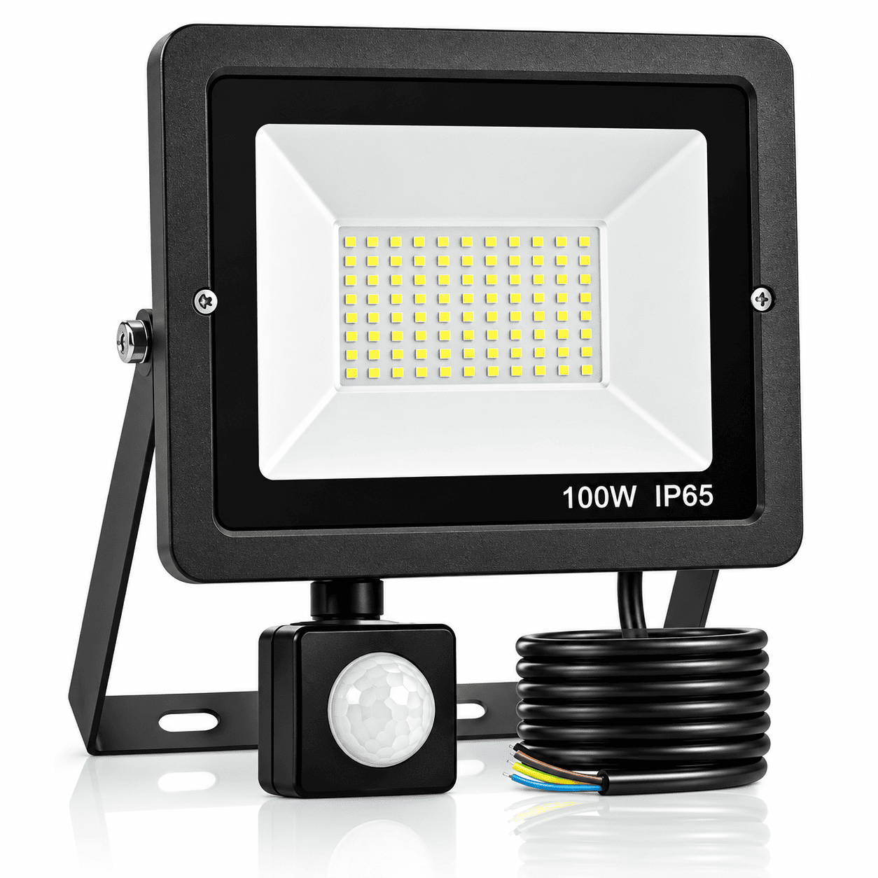 Vodootporni LED reflektor 100W sa senzorom pokreta, snažnim LED osvetljenjem i podesivim nosačem za jednostavnu montažu.