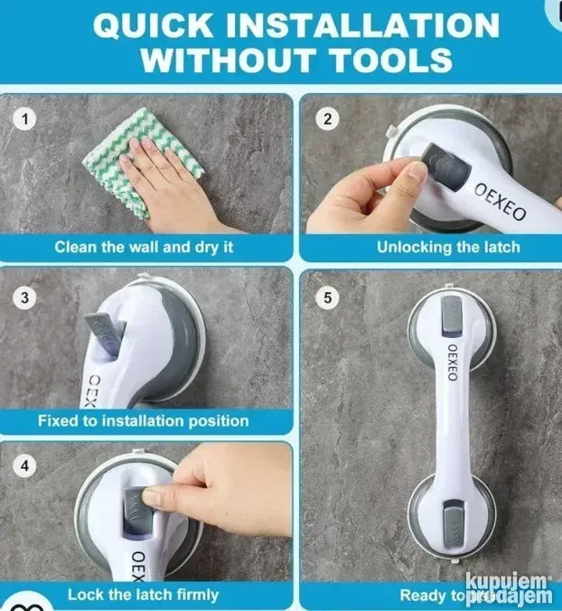 Ergonomski držač za kadu sa jakim vakuumom – pouzdana podrška i povećana sigurnost u kupatilu.