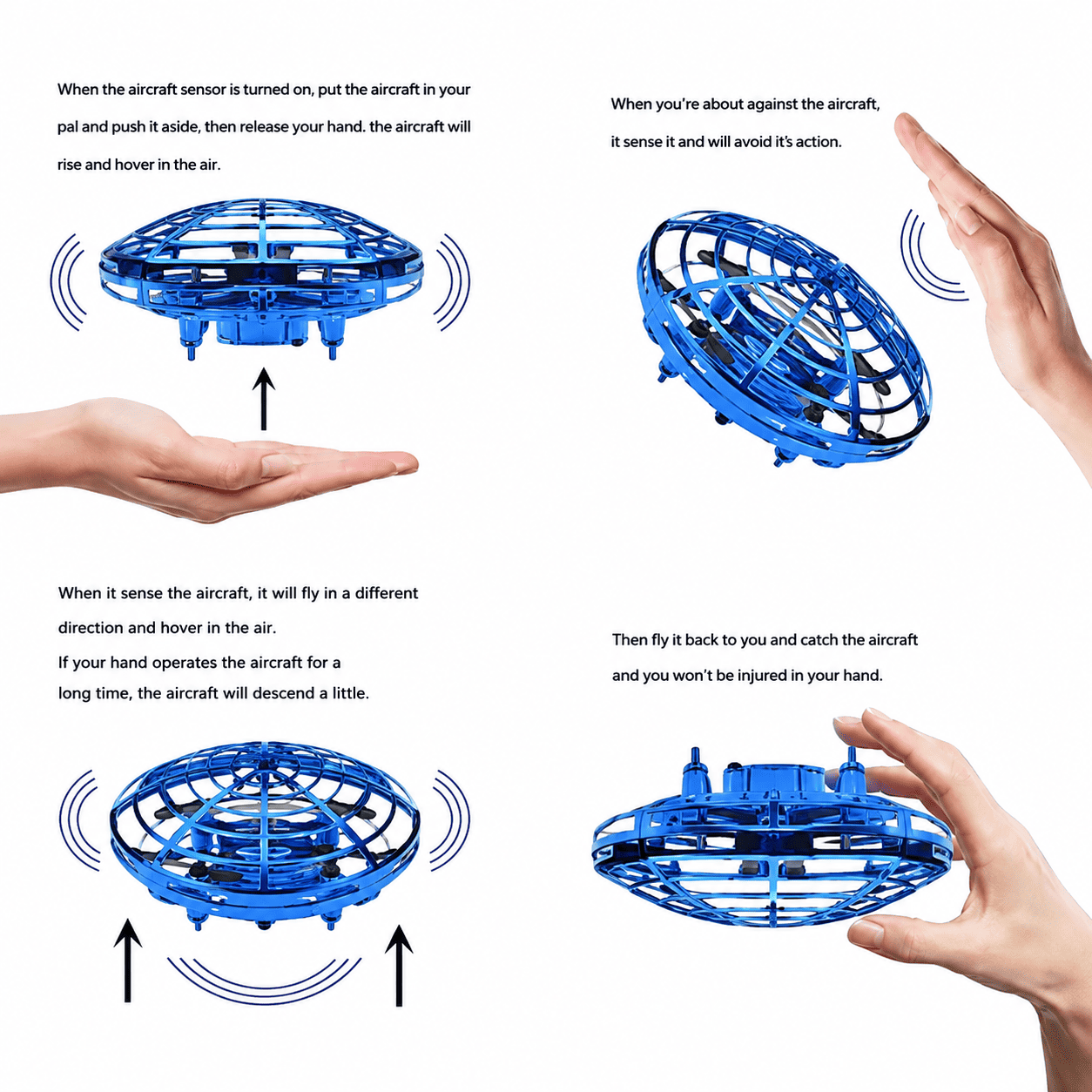 Mini leteći dron za decu sa senzorskim upravljanjem, zaštitnom konstrukcijom i automatskim reagovanjem na pokrete ruke tokom igre.