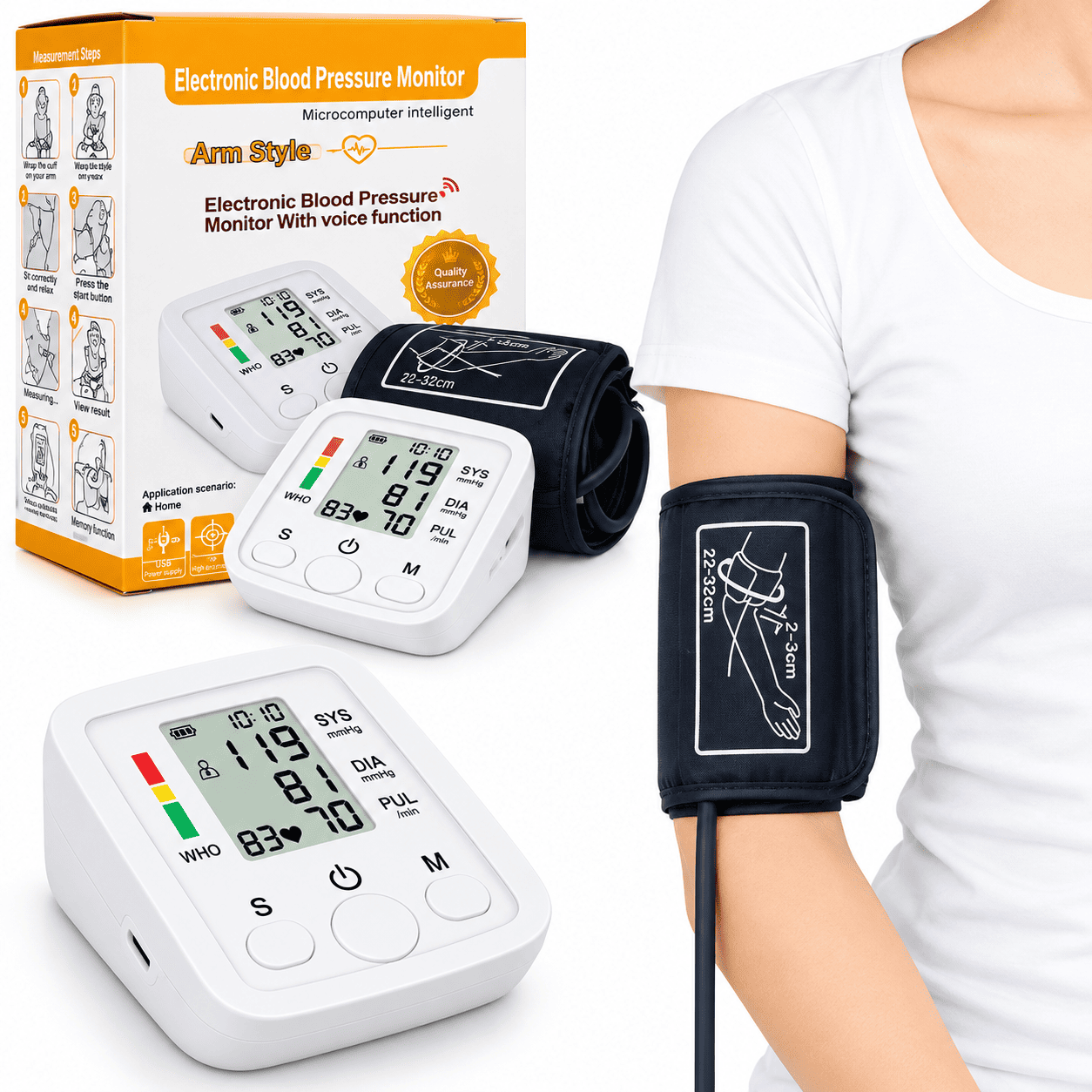 Digitalni merač pritiska Arm Style sa memorijom za više korisnika i beskontaktni toplomer sa prikazom temperature u stepenima Celzijusa i Farenhajta.