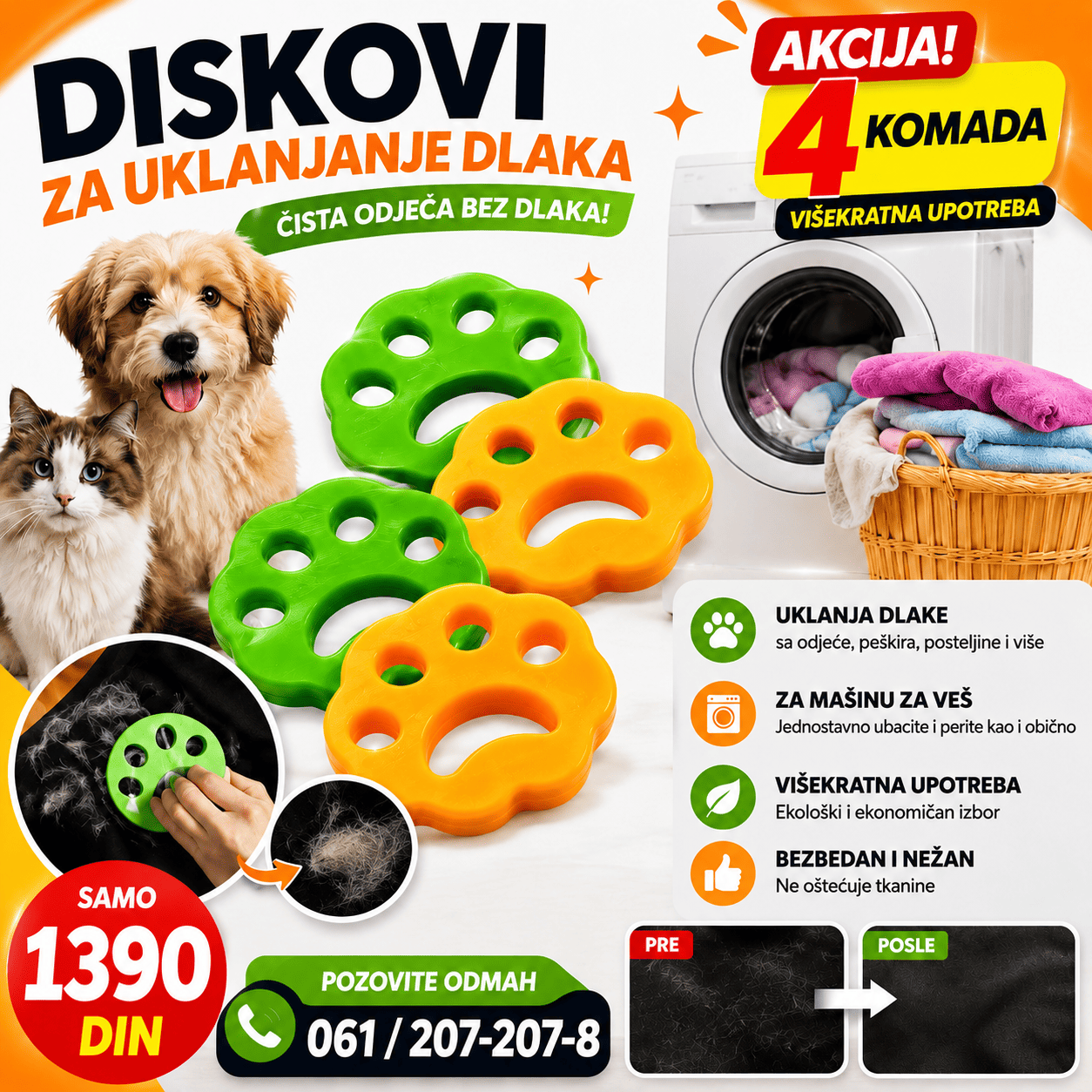 Fur Zapper hvatač dlaka kućnih ljubimaca za veš mašinu, namenjen za uklanjanje psećih i mačjih dlaka sa odeće i tekstila.