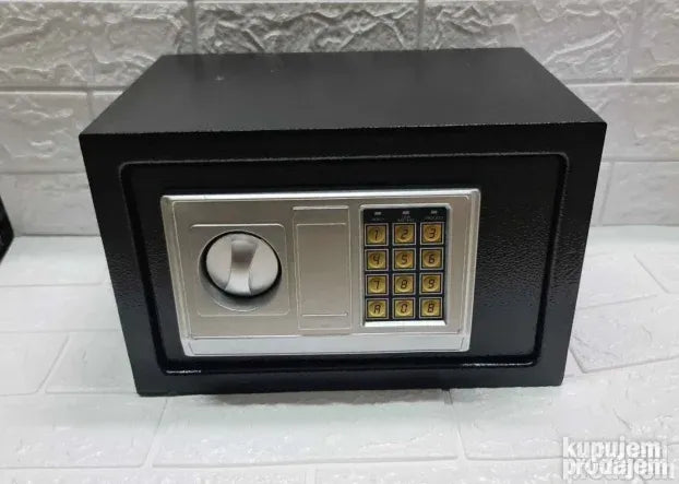 Veliki elektronski sef (35x25x25 cm) sa sigurnosnim ključevima, savršen za zaštitu vrednosti u kući, kancelariji ili hotelu.