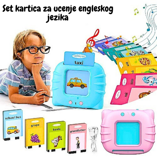 Set kartica za učenje engleskog jezika sa zvučnim uređajem, idealan za decu i efikasno usvajanje reči kroz slike i zvuk.