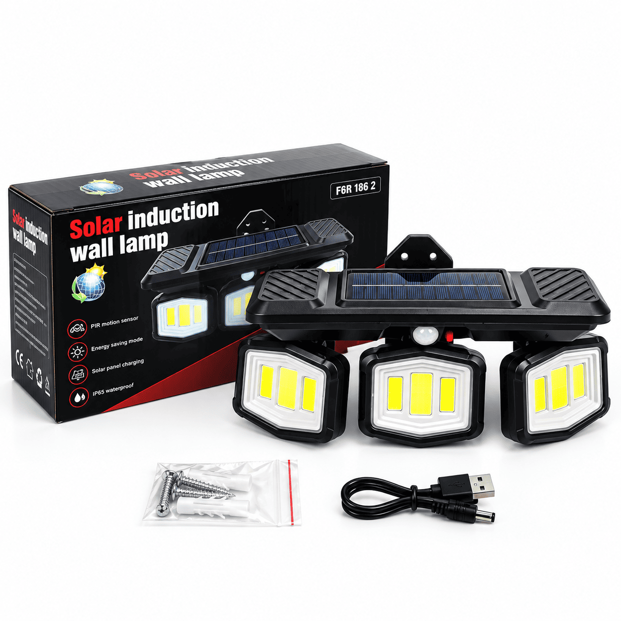 Vodootporni solarni reflektor IP65 sa tri LED svetla i senzorom pokreta za ulaz, dvorište, terasu i garažu.